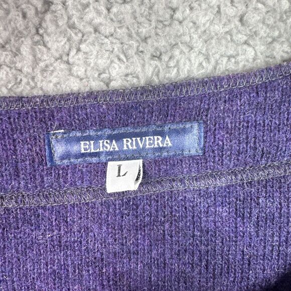 Elisa Rivera Wool Blend Cardigan Sweater Large Gray Purple Colorblock Lagenlook - Picture 10 of 13